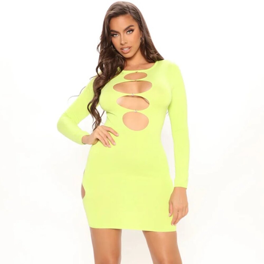 Tall Adella Sweater Mini Dress - Lime neon green size XS